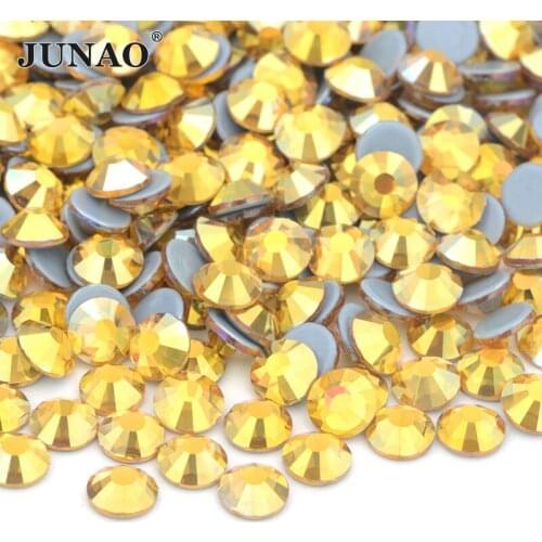 JUNAO SS6 8 10 12 16 20 30 Topaz AB Hot Fix Glass Rhinestones Flat Back Round Hotfix Transfer Crystal Stones Iron On Strass
