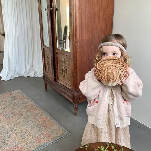 Childrens cardigan 2021 autumn new Korean girls' sweater childrens wool powder cardigan girls sweater sweaters