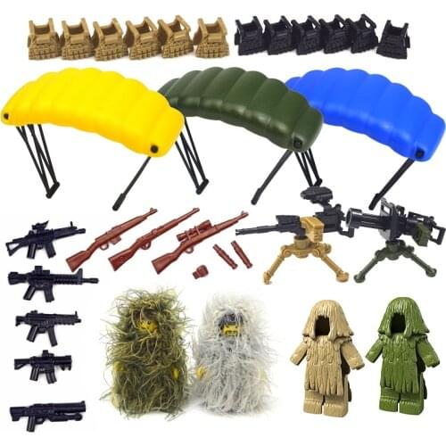 Military MOC Parts Accessories bricks Swat Weapon Soldier Guns Fence Ghillie Suits WW2 Army Building Block PUBG scene series