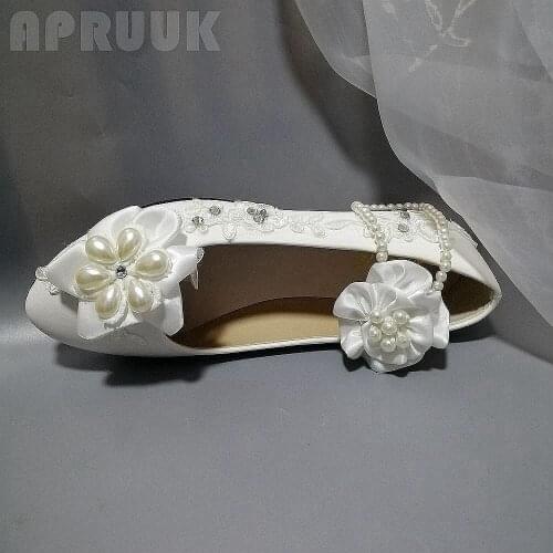 Sweet design 2020 new flats white lace shoes woman plus size 41 42 ladies bridal bridesmaid wedding party flower girl shoes
