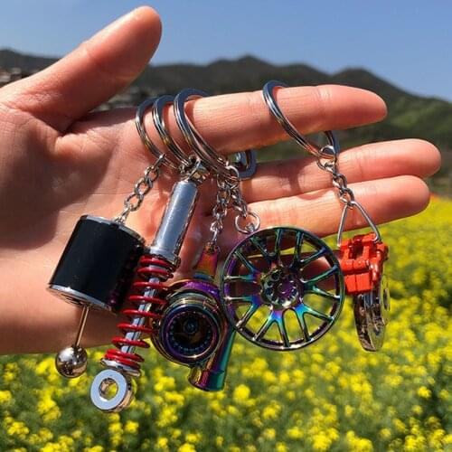 Creative Mini Turbo Turbocharger Keychain Spinning Turbine Key Chain Ring Keyring Keyfob Car Keyring Car Interior Accessories