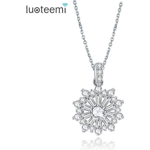 LUOTEEMI Fashion White Gold-Color with AAA Cubic Zirconia Imitation s Pendant Necklace For Women Wedding Bijoux