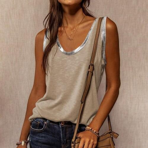 2021 Summer Contrast Stitching Women Tank Tops O Neck Sleeveless Shirt Womens Top Elegant Clothes Summer Loose Womens Vest