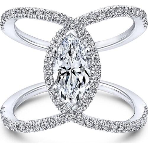 Fashion Ladies Double C-shaped Horse Eye Zircon Ring Luxury 925 Sterling Silver Eternity Band Promise Wedding Band Ring Jewelry