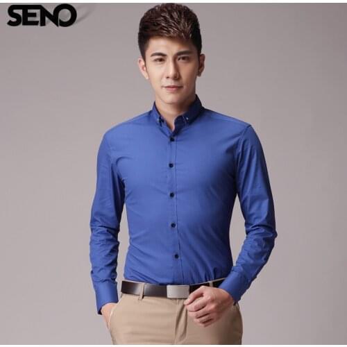 Seno male solid color easy care fashion mens long-sleeve shirt autumn business formal shirt