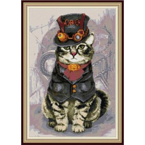 Mighty Cat Patterns Cross Stitch Kits 14CT 11CT Count Printed Canvas DMC DIY Handmade Embroidery Kits Needlework Sets Home Decor