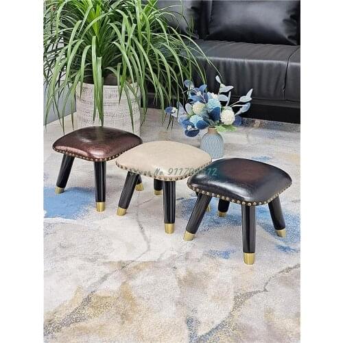 Fashion creative American real leather small bench adult household stool solid wood square stool childrens shoe low stool