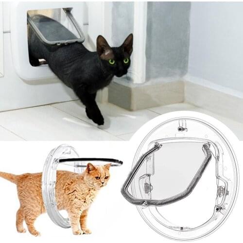 Dog Cat Flap Door Round Pet Dog Door Domestic Cat Door Lockable Safety Pet Entrance Clear Glass Window Puppy Hole Cat Dog Door