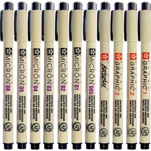 Original Japanese Sakura Pigma Micron Fineliner Pen 4pcs/lot Needle Tip Drawing Pen Black Brush Marker Waterproof Alcohol Ink