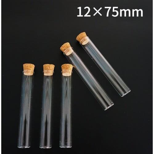 50pcs/lot 12x75mm Empty Glass Transparent Clear Bottles With Cork Stopper Glass Vials Jars Storage Bottles Test Tube Jars