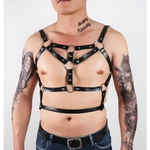 Gay Sexy Man Harness Adjustable Men Body Chest Harness Faux Leather Bdsm Bondage Clubwear Fetish Male Erotic Costume Accessories