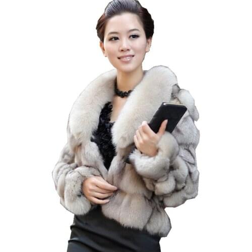 Luxury Genuine Real Fox Fur Jackets&Coats With Fox Fur Collar For Ladies Short Fox Fur Outerwear In Fur Garments