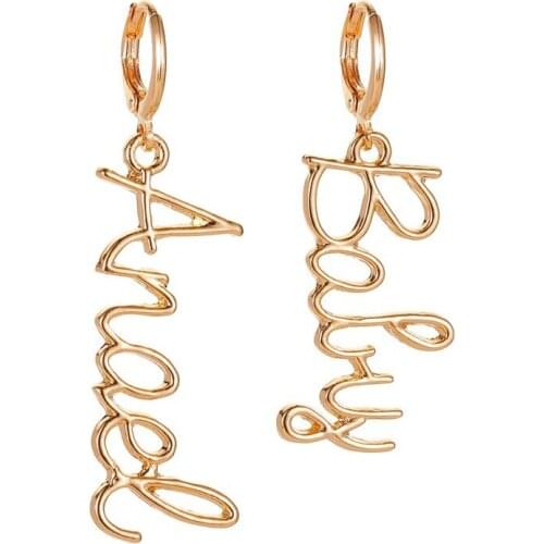 Creative Asymmetry Letter Hoop Earrings New Letter Drop Dangle Gold Colour Long Earrings Lady Fashion Jewelry Accessories