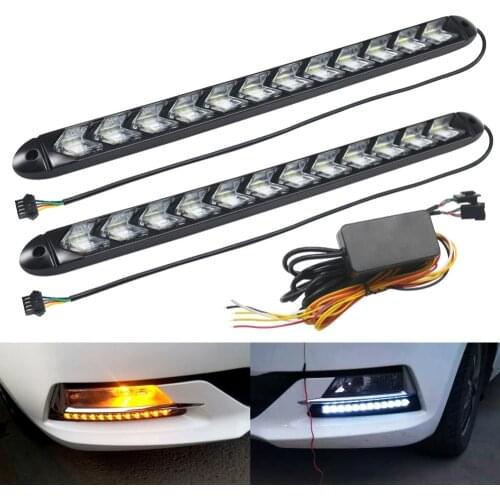 LED Flexible DRL Daytime Running Lights Turn Signal White/Amber Switchback Dynamic Streamer Knight Rider Strip Light Headlight