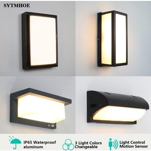 Ip65 Modern Led Porch Light 3 Light Colors Changeable Outdoor Wall Light Motion Sensor Radar Porch Lamp Sconce Sytmhoe 12W/24W