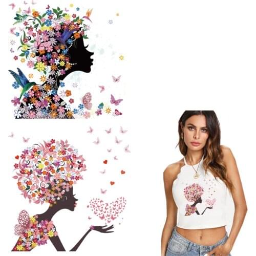 Flower Girl Iron On Transfer For Clothing Appliqued A-level Washable Diy Women T-shirt Jacket Thermal Sticker Patches Accessory