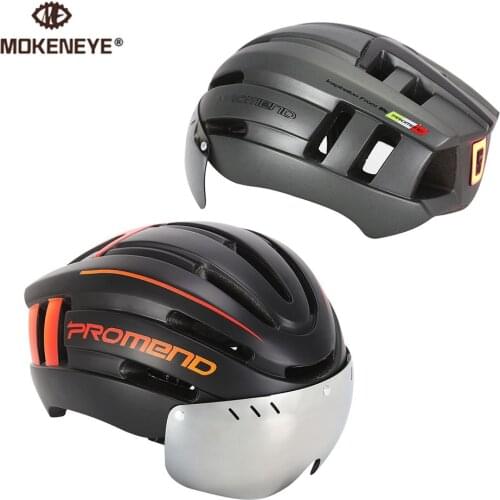 PROMEND Bicycle Helmet With LED Tail Light Detachable Windglasses Intergrally-molded Removable Washable Sweat Absorbing Lining