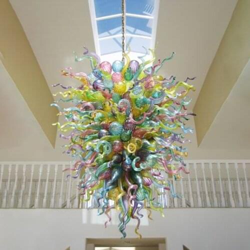 High Ceiling Art Lighting High Hanging Long Chain Staircase Light LED Handmade Glass Contemporary Modern Blown Glass Chandelier