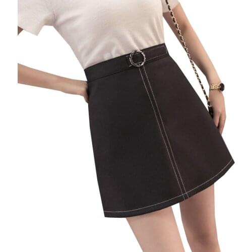 2017 New Casual Ring Buckle High Waist Skirts Spring Summer Women Skirt Plus Size Student Vintage Bodycon Mini Skirt Saias AB219