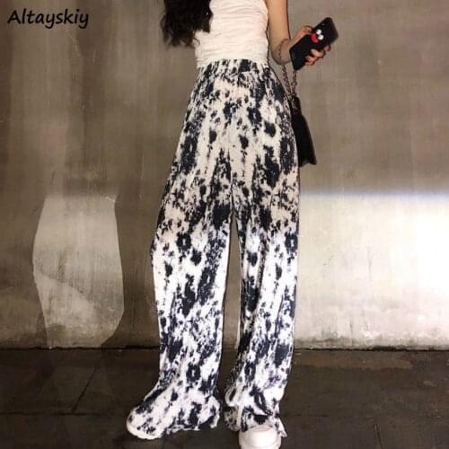 Pants Women Tie Dye Elastic Waist Pleated Vintage Streetwear Boyfriend Trendy Retro Loose Hot Sale Comfortable Breathable Daily