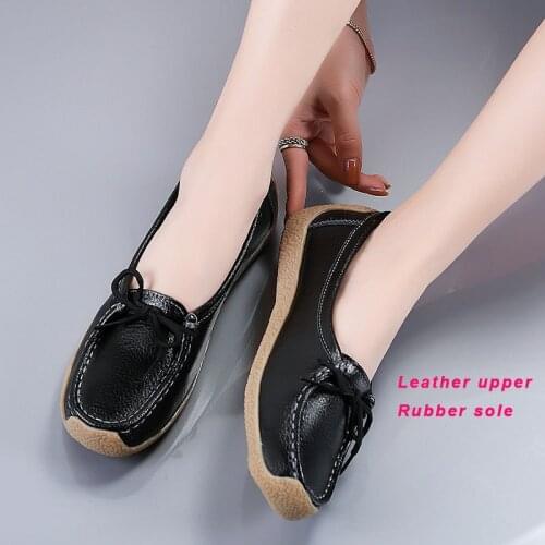 LIHUAMAO Leather loafers for women slip on comfortable flat casual work shoes for nurse mother outdoor footwear sneaker lace up