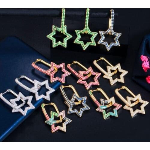 Zlxgirl perfect AAA CZ Zriconia Gold Color Cute Star Shape Women Cute Hoop Earrings for Women Trendy Korean earing Jewelry