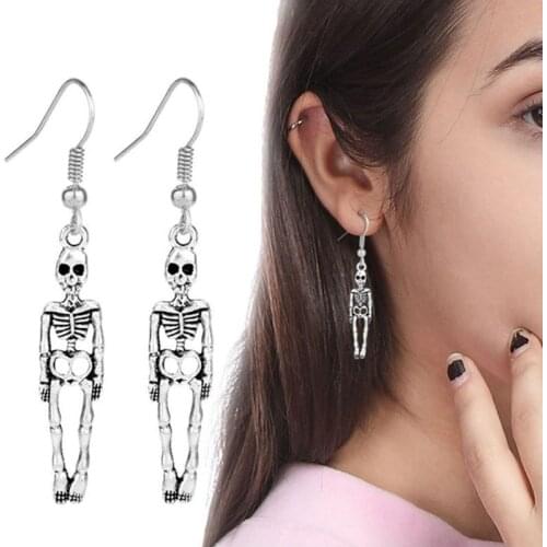 Goth Skeleton Frame Dangle Earrings for Women Jewelry Halloween Skull Ear Post Drop Earrings Goth Antique Silver Skull Jewelry