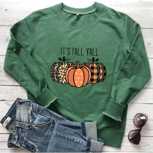 Colored Its Fall Y'all Sweatshirt Aesthetic Women Long Sleeve Thanksgiving Fall Pumpkins Pullovers Streetwear