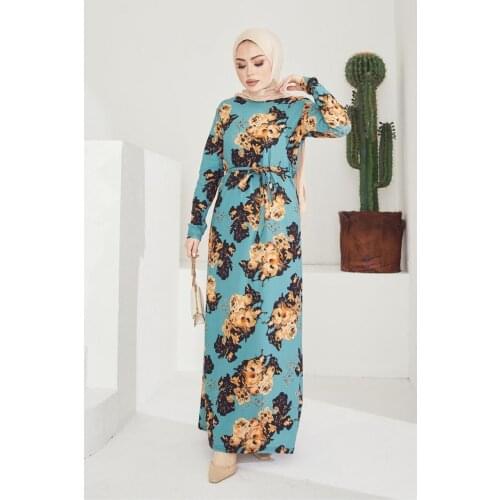 Beldet Detalied Hijab Dress Muslim Maxi Fashion Women Summer Dress İslamic Clothing Long Seleeves Summer Fashion Flower detailed