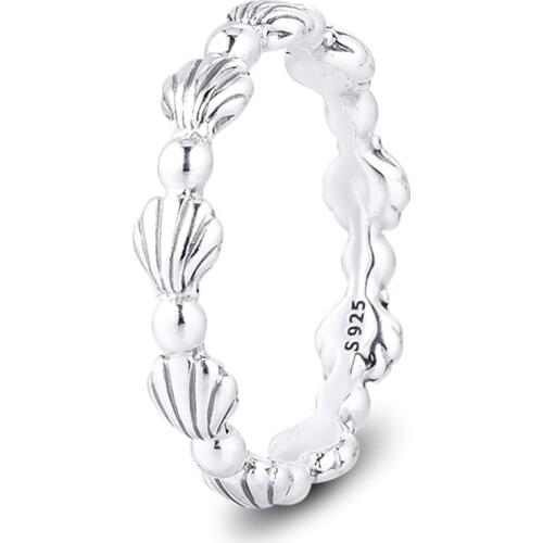QANDOCCI Silver 925 Jewelry Beaded Seashell Band Ring For Women Fashion Gift Original Sterling Silver Ring