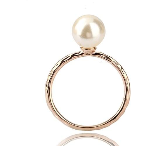 TONGKWOK OL Lady Style Imitation Pearl Rose Gold Color Ring Full Sizes For Women Wedding Party Top Quality TKR10581
