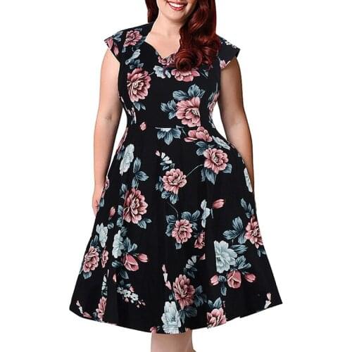 New large womens waist loose V-neck short sleeve wave point big swing dress