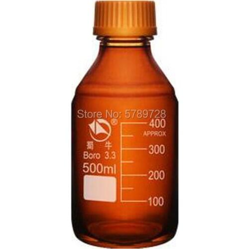 1PC 500ml Lab Brown Reagent bottle with Screw cap Amber Sealed bottle Glass Laboratory Sample Bottle
