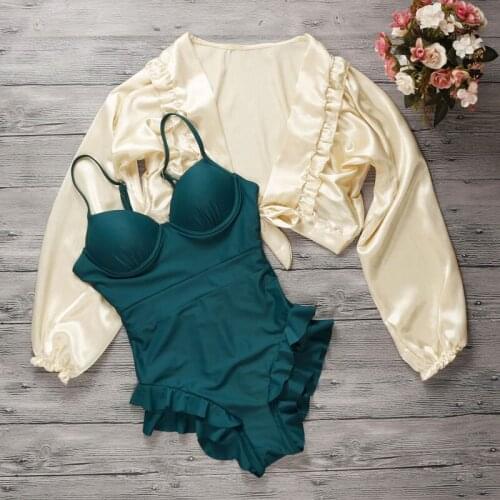 2021 Women Solid One Piece Swimwear Push Up Bathing Suit with Top Summer Sexy Swimsuit Swim Monokini Suits Underwire Swimsuits