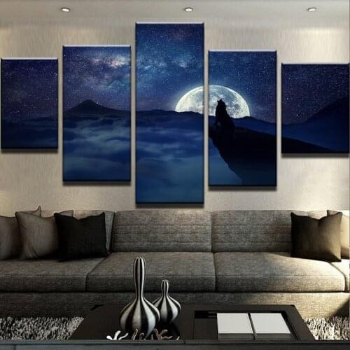 5 Pieces Animal Poster Wall Art Wolf Howl Painting Pictures Canvas Printed Home Decor For Living Room Modern Cuadros Artwork