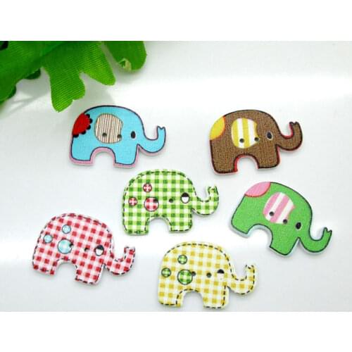 50Pcs Mixed Elephant Wooden Buttons Flatback Cabochon Scrapbooking Crafts Wood Knopf Bouton Kawaii Decor Diy Accessories