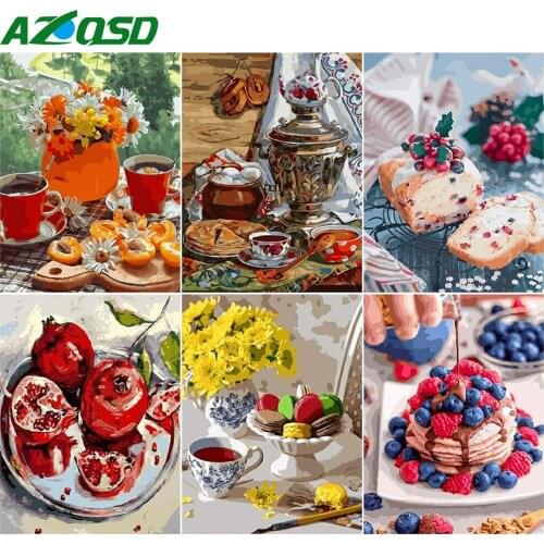 AZQSD 5D Diamond Painting New Arrivals Fruit Coffee Needlework Diamond Mosaic Cartoon Cross Stitch Kits Home Decoration