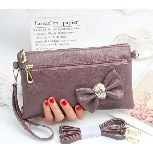Large Long Split Leather Wallets Women Cell phone purse lovely bow-knot shoulder bag Multifunction Coin purse wrist clutch bag