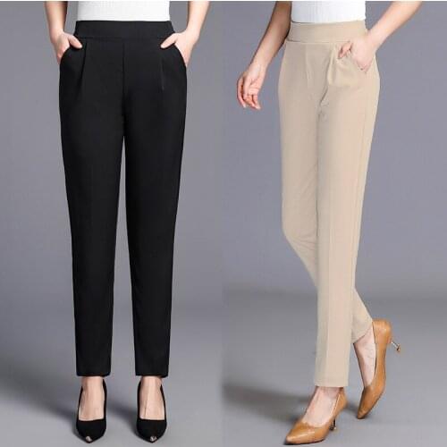 Khaki casual pants middle-aged mothers plus size trousers professional trousers feet summer womens pants temperament Slim