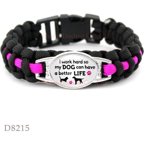 Custom I Work Hard so My Dog Have a Better Life Black Pink Dog Lover Paracord Survival Friendship Womens Bracelet