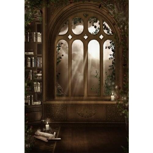 MEHOFOTO Study Bookshelf Arch Window Night Scenery Baby Photography Backgrounds Custom Photographic Backdrops for Photo Studio