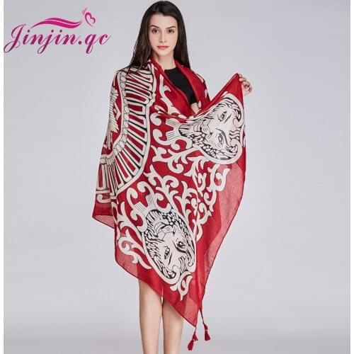 Jinjin.QC Lion Head Printed Scarf Women Scarves And Wraps Geometric Pashmina Bohemia Bandana Echarpe Foulard Femme Drop Shipping