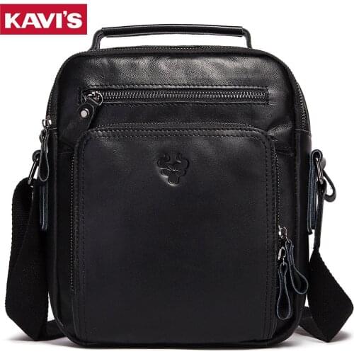 KAVIS Fashion Mens Handbag Shoulder Bags New Trends Cowhide Leather Messenger Bag Stylish Casual Male Crossbody Bag Black