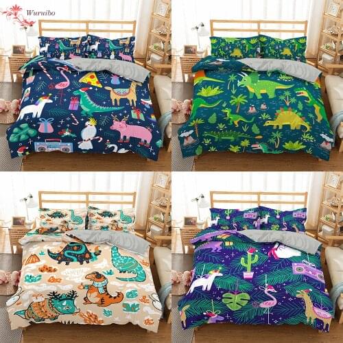 Homesky Dinosaur Paradise Bedding Set Jurassic World Tyrannosaurus Children Cartoon Comforter Cover Set 3Pcs bedclothes
