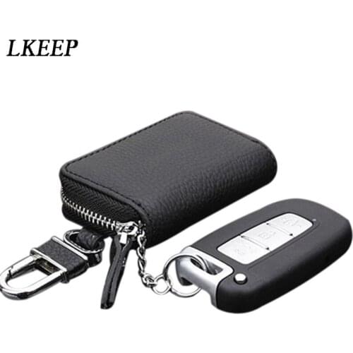 Men Car Remote Control Key Case Universal PU Leather Zipper Key Case Organizer Women Keychain Cover Bag Pouch Purse 2020