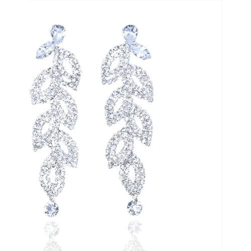 StoneFans Leaf Laminated Wedding Dangle Earrings for Women or Bridesmaids Bling Earring Drop Earrings Zircon For Women Jewelry