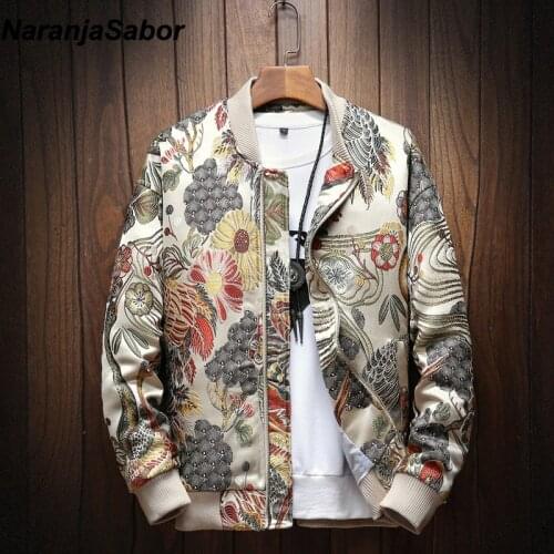 NaranjaSabor New Mens Embroidery Jacket Autumn Spring Mens Baseball Collar Jacket Casual Fashion Hip Hop Coat Male EU Size N566