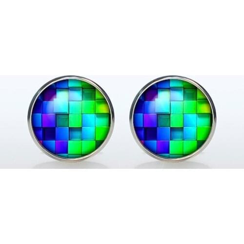 Blue Abstract Colorful Bricks Brand Cuff Fashion Plated Shirt Cufflinks Mens Woman Wedding Gift Sleeve Button High Quality