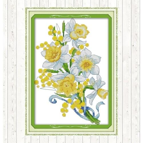 Elegant Daffodil DIY Needlework Crafts Wall Home Decor Cotton Thread Embroidery Needlework Sets Patterns Kits Cross Stitch Kits