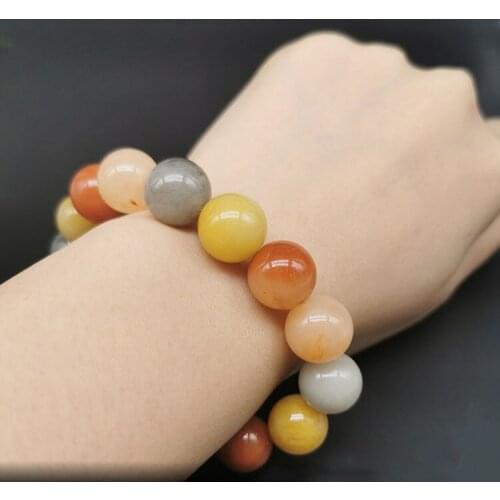 Handmade Jade Bracelet Gold Wire Jade 12mm Round Bead Mens and Womens Jade Bracelet Gobi Jade